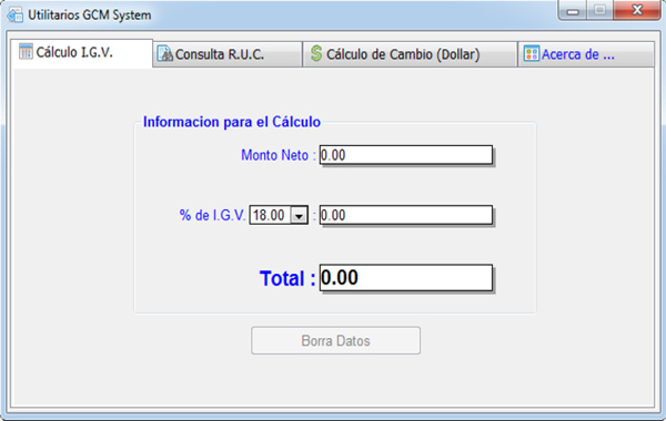 Calculadora de IGV - Consulta R.U.C. - Tipo de cambio (Dolar) Software